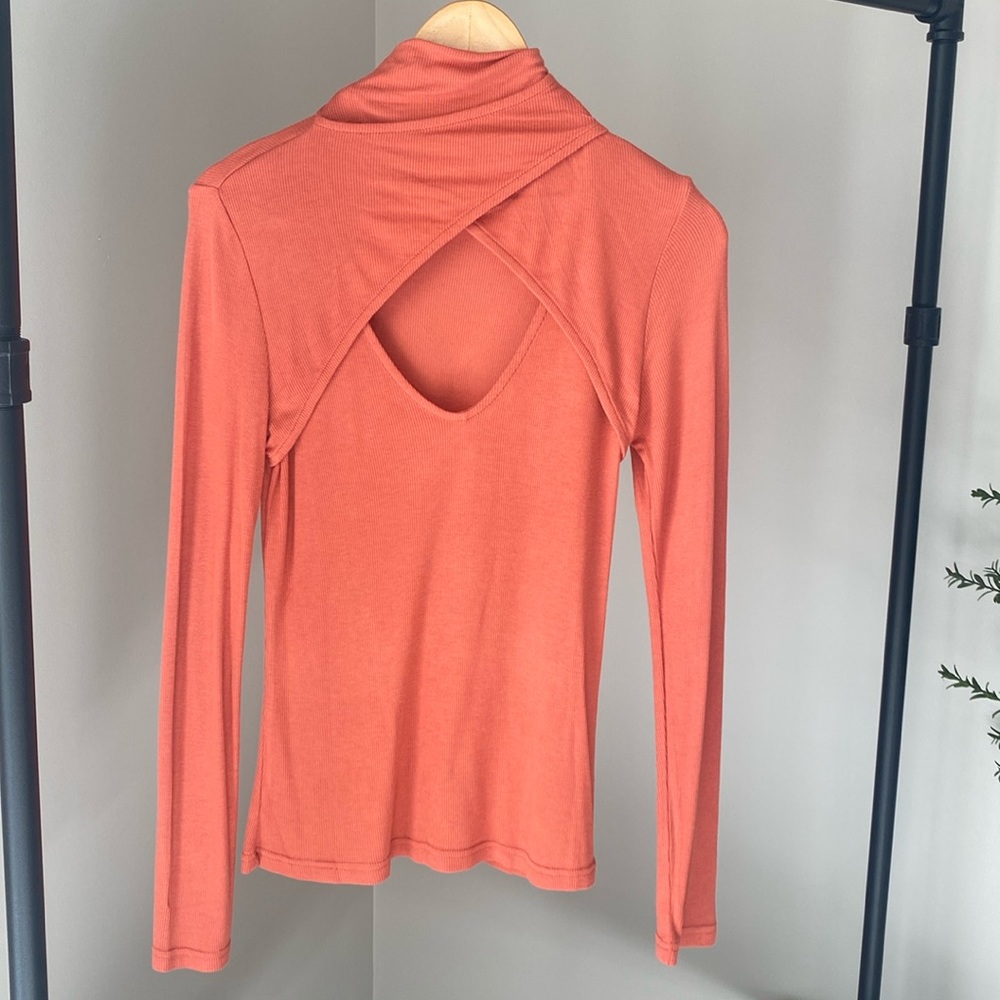 Wrap Turtleneck Keyhole Top, Orange, Women’s Size Medium
